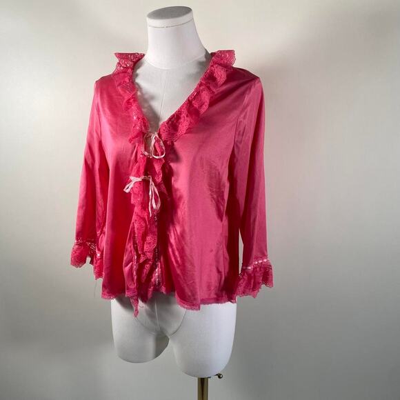 Vintage pink lace trim lingerie blouse - Picture 1 of 4